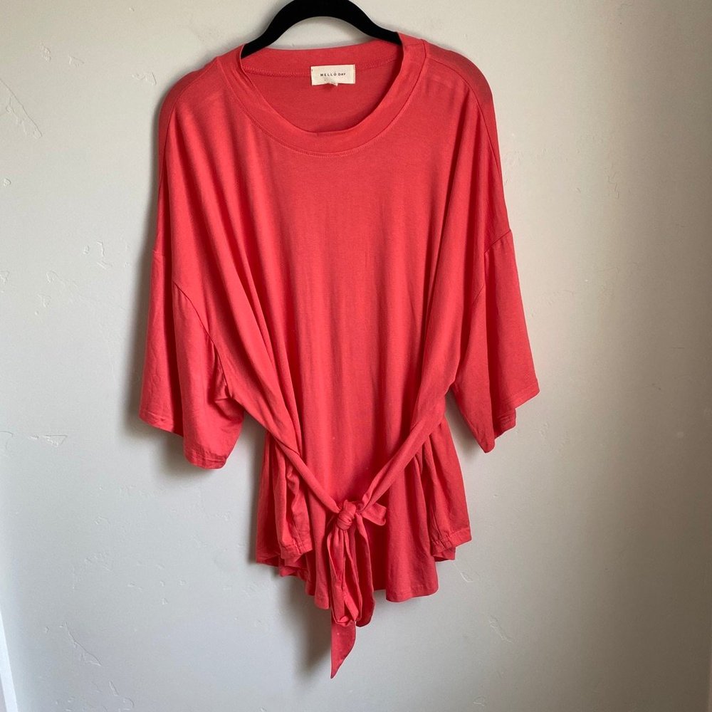 Mello Day Plus Pink Top with Belt 3/4 Sleeve Women